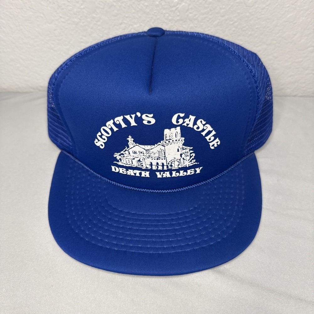 Vintage Trucker Hat Designer Pro Cap Blue Snapback Scotty's Castle Death Valley